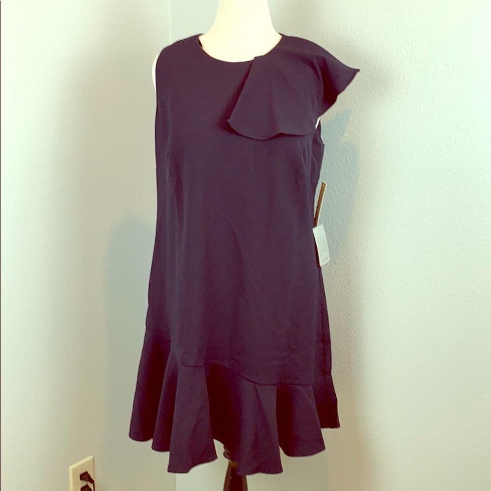 NWT Eliza J navy dress ruffled 16W asymmetrical